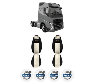 Set Huse Scaune Camion Tir VOLVO FH III din 2020-2024, Auto, Model CLASSIC, Culoare Sampanie, 4x Stickere auto cu VOLVO