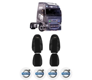 Set Huse Scaune Camion Tir VOLVO FH16 II din 2012-2014, Auto, Model ELEGANCE Q, Culoare Negru, 4x Stickere auto cu VOLVO