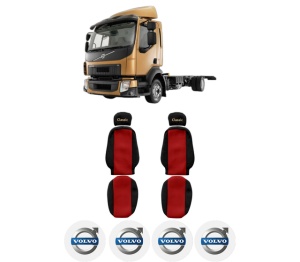 Set Huse Scaune Camion Tir VOLVO FL din 2000-2006, Auto, Model CLASSIC, Culoare Rosu, 4x Stickere auto cu VOLVO
