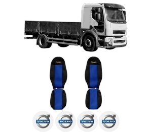 Set Huse Scaune Camion Tir VOLVO FL II din 2006-2009, Auto, Model CLASSIC, Culoare Albastru, 4x Stickere auto cu VOLVO
