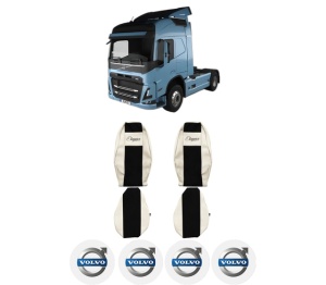 Set Huse Scaune Camion Tir VOLVO FM III din 2020-2022, Auto, Model ELEGANCE S, Culoare Sampanie, 4x Stickere auto cu VOLVO