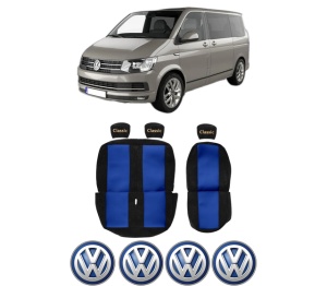 Set Huse Scaune Camion Tir VW TRANSPORTER T5 Bus (7HB, 7HJ, 7EB, 7EJ) din 2003-2015, Auto, Model CLASSIC, Culoare Rosu, 4x Stickere auto cu VW
