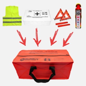 Set Kit siguranta auto omologat R.A.R, Stingator cu manometru 1kg P1 , Trusa Medicala, 2 Triunghiuri Reflectorizante, Stickere Cadou BMW, geanta color - ROSIE- kit compatibil cu orice autoturism - Img 4