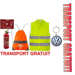 Set Kit siguranta auto OMOLOGAT RAR cu saculet compact ce contine - Stingator cu manometru P1 1kg, Trusa Medicala , Vesta Reflectorizanta, Breloc Cadou VOLKSWAGEN. Compatibilitate cu orice autoturism