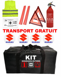 Set Kit - Trusa siguranta auto omologat R.A.R, Stingator cu manometru 1kg P1 , Trusa Medicala, 2 Triunghiuri Reflectorizante , 4 stickere autoadezive SUZUKI accesorii pentru autoturismul tau - masina v92875