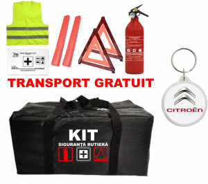 Set Kit - Trusa siguranta auto omologat R.A.R, Stingator cu manometru 1kg P1 , Trusa Medicala, 2 Triunghiuri Reflectorizante , 1 Breloc CITROEN accesorii pentru autoturismul tau - masina v92815