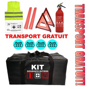 Set Kit - Trusa siguranta auto omologat R.A.R, Stingator cu manometru 1kg P1 , Trusa Medicala, 2 Triunghiuri Reflectorizante , 4 stickere autoadezive Audi