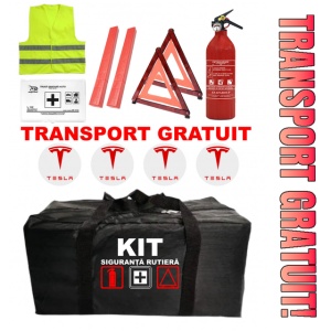 Set Kit - Trusa siguranta auto omologat R.A.R, Stingator cu manometru 1kg P1 , Trusa Medicala, 2 Triunghiuri Reflectorizante , 4 stickere autoadezive TESLA