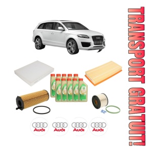 Set Pachet filtre revizie Bosch, 10 litrii ulei Castrol 5W30 AUDI Q7 Van (4LB) 4.2 TDI quattro din 2007-2009, 4x Stickere auto cu AUDI