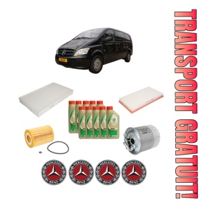 Set Pachet filtre revizie Bosch, 10 litrii ulei Castrol 5W40 MERCEDES-BENZ VITO / MIXTO Van (W639) 120 CDI (639.601, 639.603, 639.605) din 2006, 4x Stickere auto cu MERCEDES-BENZ