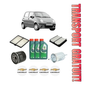 Set Pachet filtre revizie Bosch, 3 litrii ulei Castrol 10W40 CHEVROLET MATIZ (M200, M250) 0.8 din 2005-2013, 4x Stickere auto cu CHEVROLET