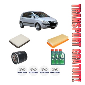 Set Pachet filtre revizie Bosch, 3 litrii ulei Castrol 10W40 HYUNDAI GETZ (TB) 1.1 din 2005-2009, 4x Stickere auto cu HYUNDAI