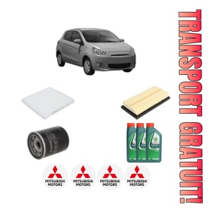 Set Pachet filtre revizie Bosch, 3 litrii ulei Castrol 10W40 MITSUBISHI MIRAGE / SPACE STAR VI Hatchback (A0_A) 1.2 (A03A) din 2012, 4x Stickere auto cu MITSUBISHI