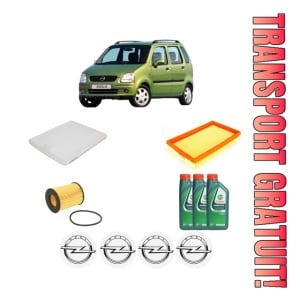 Set Pachet filtre revizie Bosch, 3 litrii ulei Castrol 10W40 OPEL AGILA A (H00) 1.0 12V (F68) din 2000-2007, 4x Stickere auto cu OPEL