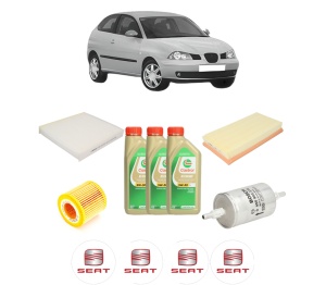 Set Pachet filtre revizie Bosch, 3 litrii ulei Castrol 5W30 SEAT IBIZA III (6L1) 1.2 12V din 2006-2009, 4x Stickere auto cu SEAT - Img 2