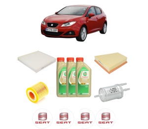 Set Pachet filtre revizie Bosch, 3 litrii ulei Castrol 5W30 SEAT IBIZA IV Hatchback Van (6J1) 1.2 din 2008-2015, 4x Stickere auto cu SEAT - Img 2