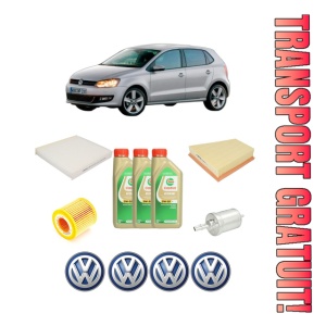 Set Pachet filtre revizie Bosch, 3 litrii ulei Castrol 5W30 Volkswagen POLO Van V (6R1, 6C1) 1.2 din 2009-2014, 4x Stickere auto cu Volkswagen