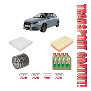 Set Pachet filtre revizie Bosch, 4 litrii ulei Castrol 0W20 AUDI A1 Sportback (GBA) 30 TFSI din 2018, 4x Stickere auto cu AUDI