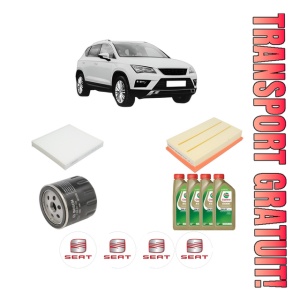 Set Pachet filtre revizie Bosch, 4 litrii ulei Castrol 0W20 SEAT ATECA (KH7, KHP) 1.0 TSI din 2020, 4x Stickere auto cu SEAT