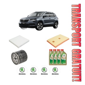 Set Pachet filtre revizie Bosch, 4 litrii ulei Castrol 0W20 SKODA KAROQ (NU7, ND7) 1.4 TSI din 2017, 4x Stickere auto cu SKODA