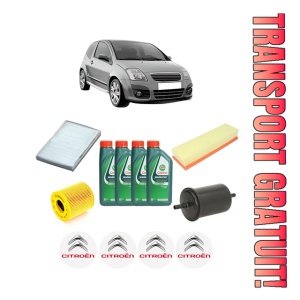 Set Pachet filtre revizie Bosch, 4 litrii ulei Castrol 10W40 CITROEN C2 (JM_) 1.6 VTS din 2004-2009, 4x Stickere auto cu CITROEN