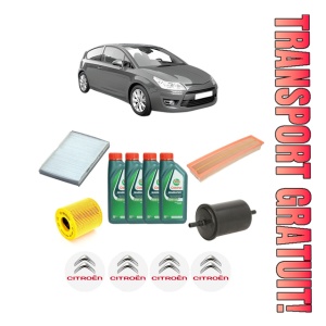 Set Pachet filtre revizie Bosch, 4 litrii ulei Castrol 10W40 CITROEN C4 Coupe (LA_) 1.6 16V din 2004-2011, 4x Stickere auto cu CITROEN