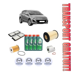 Set Pachet filtre revizie Bosch, 4 litrii ulei Castrol 10W40 MAZDA 3 (BL) 1.6 MZR CD (BL14) din 2010-2013, 4x Stickere auto cu MAZDA
