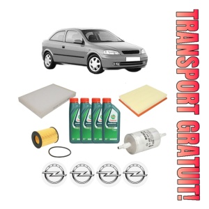 Set Pachet filtre revizie Bosch, 4 litrii ulei Castrol 10W40 OPEL ASTRA G Hatchback (T98) 1.4 (F08, F48) din 2007-2009, 4x Stickere auto cu OPEL