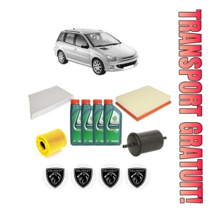 Set Pachet filtre revizie Bosch, 4 litrii ulei Castrol 10W40 PEUGEOT 206 SW (2E/K) 1.6 16V din 2002, 4x Stickere auto cu PEUGEOT