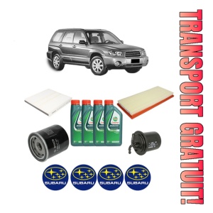 Set Pachet filtre revizie Bosch, 4 litrii ulei Castrol 10W40 SUBARU FORESTER (SG_) 2.0 AWD (SG5) din 2002-2005, 4x Stickere auto cu SUBARU