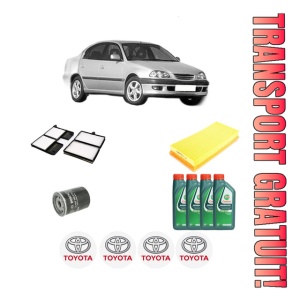 Set Pachet filtre revizie Bosch, 4 litrii ulei Castrol 10W40 TOYOTA AVENSIS (_T22_) 1.8 VVT-i (ZZT221_, ZZT221R) din 2000-2003, 4x Stickere auto cu TOYOTA