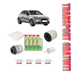 Set Pachet filtre revizie Bosch, 4 litrii ulei Castrol 5W30 AUDI A1 (8X1, 8XK) 1.4 TFSI din 2011-2015, 4x Stickere auto cu AUDI