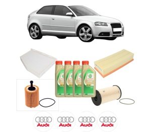 Set Pachet filtre revizie Bosch, 4 litrii ulei Castrol 5W30 AUDI A3 (8P1) 2.0 TDI din 2006-2012, 4x Stickere auto cu AUDI - Img 2