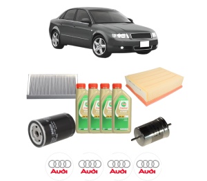 Set Pachet filtre revizie Bosch, 4 litrii ulei Castrol 5W30 AUDI A4 B6 (8E2) 1.6 din 2000-2004, 4x Stickere auto cu AUDI - Img 2