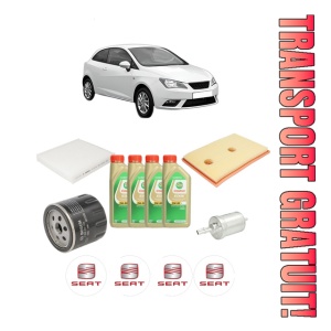 Set Pachet filtre revizie Bosch, 4 litrii ulei Castrol 5W30 SEAT IBIZA IV SC (6J1, 6P5) 1.4 TSI din 2015-2016, 4x Stickere auto cu SEAT