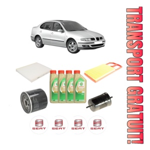 Set Pachet filtre revizie Bosch, 4 litrii ulei Castrol 5W30 SEAT TOLEDO II (1M2) 1.6 16V din 2000-2006, 4x Stickere auto cu SEAT