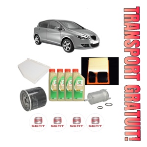 Set Pachet filtre revizie Bosch, 4 litrii ulei Castrol 5W30 SEAT TOLEDO III (5P2) 1.4 16V din 2006-2009, 4x Stickere auto cu SEAT
