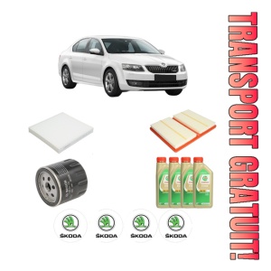 Set Pachet filtre revizie Bosch, 4 litrii ulei Castrol 5W30 SKODA Octavia III (5E3, NL3, NR3) 1.0 TSI din 2016-2020, 4x Stickere auto cu SKODA