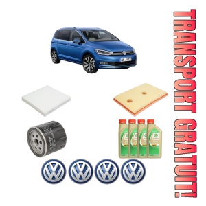 Set Pachet filtre revizie Bosch, 4 litrii ulei Castrol 5W30 Volkswagen TOURAN (5T1) 1.2 TSI din 2015-2018, 4x Stickere auto cu Volkswagen