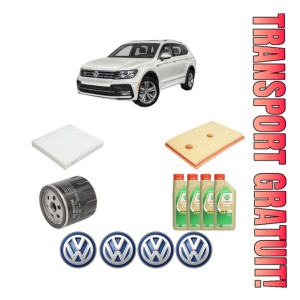 Set Pachet filtre revizie Bosch, 4 litrii ulei Castrol 5W30 Volkswagen TIGUAN (AD1, AX1) 1.4 TSI 4motion din 2016-2018, 4x Stickere auto cu Volkswagen