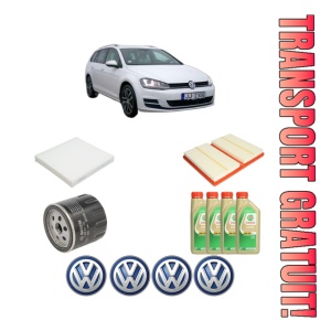Set Pachet filtre revizie Bosch, 4 litrii ulei Castrol 5W30 Volkswagen GOLF VII Variant (BA5, BV5) 1.0 TSI din 2017-2019, 4x Stickere auto cu Volkswagen