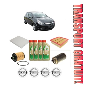 Set Pachet filtre revizie Bosch, 4 litrii ulei Castrol 5W40 OPEL CORSA D (S07) 1.3 CDTI (L08, L68) din 2006-2011, 4x Stickere auto cu OPEL