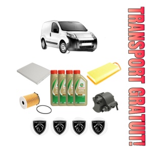 Set Pachet filtre revizie Bosch, 4 litrii ulei Castrol 5W40 PEUGEOT BIPPER (AA_) 1.4 HDi din 2008, 4x Stickere auto cu PEUGEOT