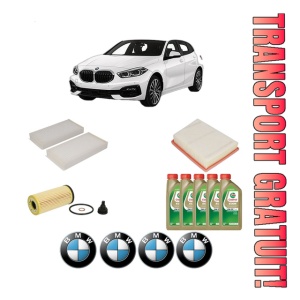 Set Pachet filtre revizie Bosch, 5 litrii ulei Castrol 0W20 BMW Seria 1 (F40) 116 i din 2020, 4x Stickere auto cu BMW