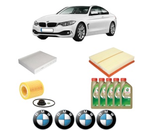 Set Pachet filtre revizie Bosch, 5 litrii ulei Castrol 0W20 BMW Seria 4 Coupe (F32, F82) 420 i xDrive din 2013-2016, 4x Stickere auto cu BMW - Img 2