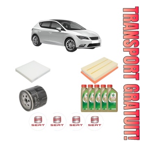Set Pachet filtre revizie Bosch, 5 litrii ulei Castrol 0W20 SEAT LEON (5F1) 1.5 TSI din 2018-2020, 4x Stickere auto cu SEAT