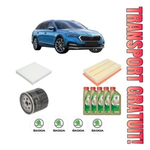 Set Pachet filtre revizie Bosch, 5 litrii ulei Castrol 0W20 SKODA Octavia IV (NX3, NN3, PV3) 1.5 TSI e-TEC din 2020, 4x Stickere auto cu SKODA