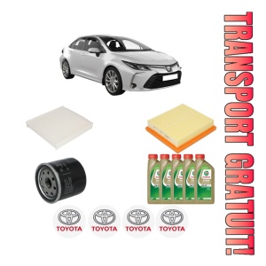 Set Pachet filtre revizie Bosch, 5 litrii ulei Castrol 0W20 TOYOTA COROLLA Hatchback (_E21_, _EA1_, _EH1_) 2.0 Hybrid (MZEH12) din 2019, 4x Stickere auto cu TOYOTA