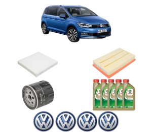 Set Pachet filtre revizie Bosch, 5 litrii ulei Castrol 0W20 Volkswagen TOURAN (5T1) 1.5 TSI din 2018, 4x Stickere auto cu Volkswagen - Img 2