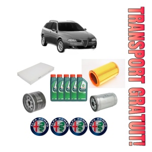 Set Pachet filtre revizie Bosch, 5 litrii ulei Castrol 10W40 ALFA ROMEO 156 Sportwagon (932_) 1.9 JTD (932.B2B00) din 2000-2001, 4x Stickere auto cu ALFA ROMEO
